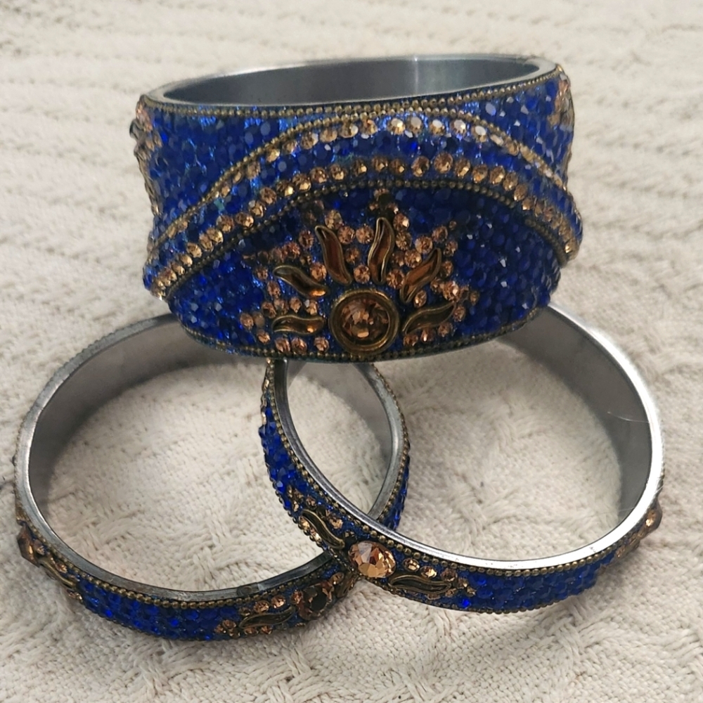 Indian Beaded Bangle Set;Royal Blue and Copper Bangle
